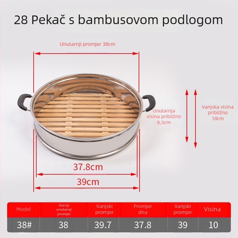 Posuda za parenje s dnom od bambusa i rivetima, pogodna za parenje peciva i knedli