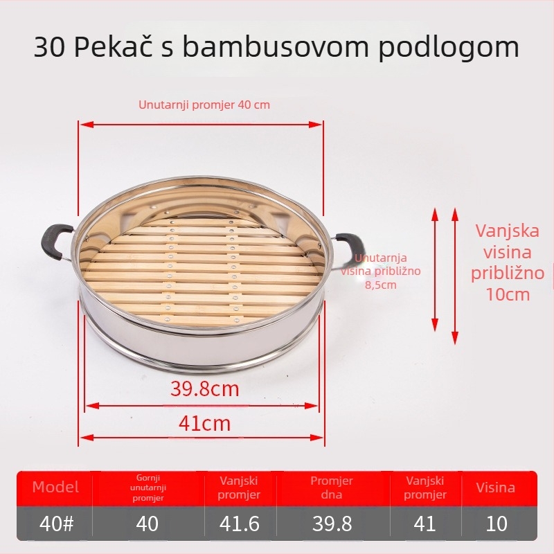 Posuda za parenje s dnom od bambusa i rivetima, pogodna za parenje peciva i knedli