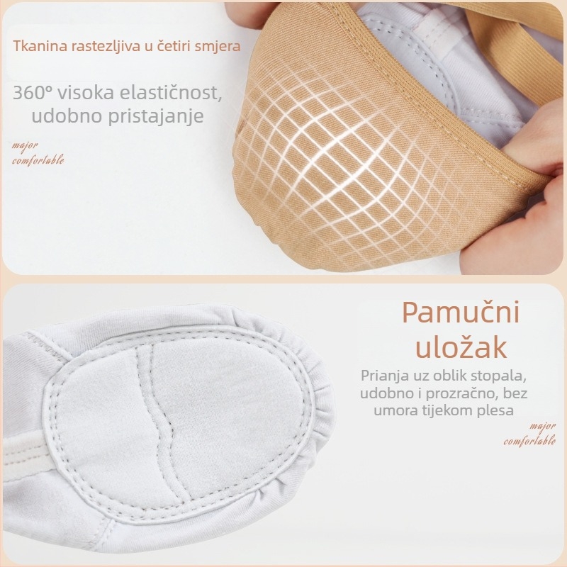 Dječje baletanke s elastičnim materijalom, mekana kožna potplata, bez vezica, dizajn mačje šape, prozračan platneni gornji dio