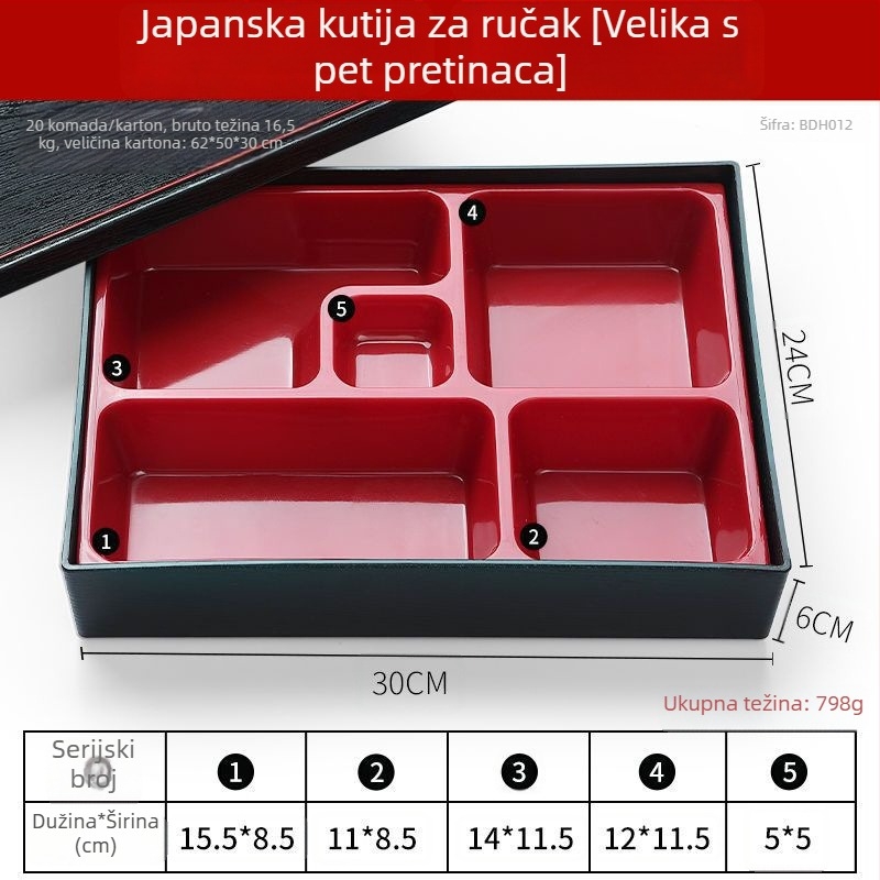 Japanski stil kutija za ručak s drvenim uzorkom, višedijelna kutija s poklopcem