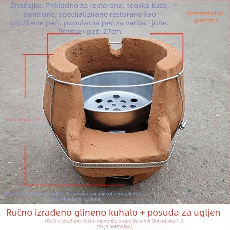 Tradicionalna glinena posuda za juhu na drva, velika zapremina, glinena posuda za kuhanje na otvorenom plamenu, viseća glinena posuda