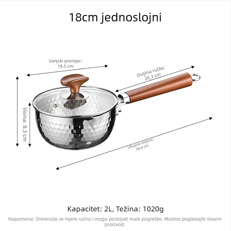 316L nehrđajući čelik Yukihira lonac s drvenom ručkom, kućni lonac za juhu s dvostrukim parnim slojem, lonac za dječju hranu