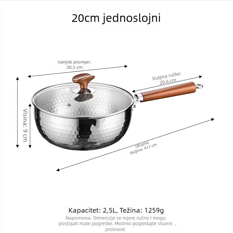 316L nehrđajući čelik Yukihira lonac s drvenom ručkom, kućni lonac za juhu s dvostrukim parnim slojem, lonac za dječju hranu