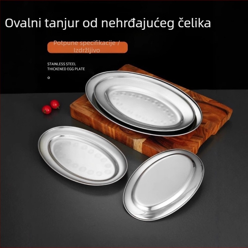 Nehrđajući čelični ovalni tanjur, debeli, za komercijalnu upotrebu — velika ploča za parenje ribe, rižine rolade, hot pot buffet i roštilj