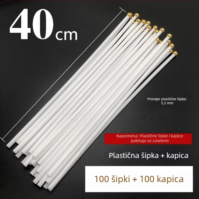 Plastični mali zastavni štap za zastave br. 7 i br. 8, ručni mehanizam, bijela, promjer 5 mm, duljina 30–40 cm, s okruglim vrhom