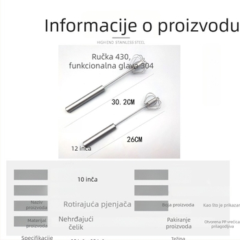 Nehrđajući čelični ručni mućkalica za jaja – ručni miješač za jaja i šlag, lagan za korištenje, čvrst
