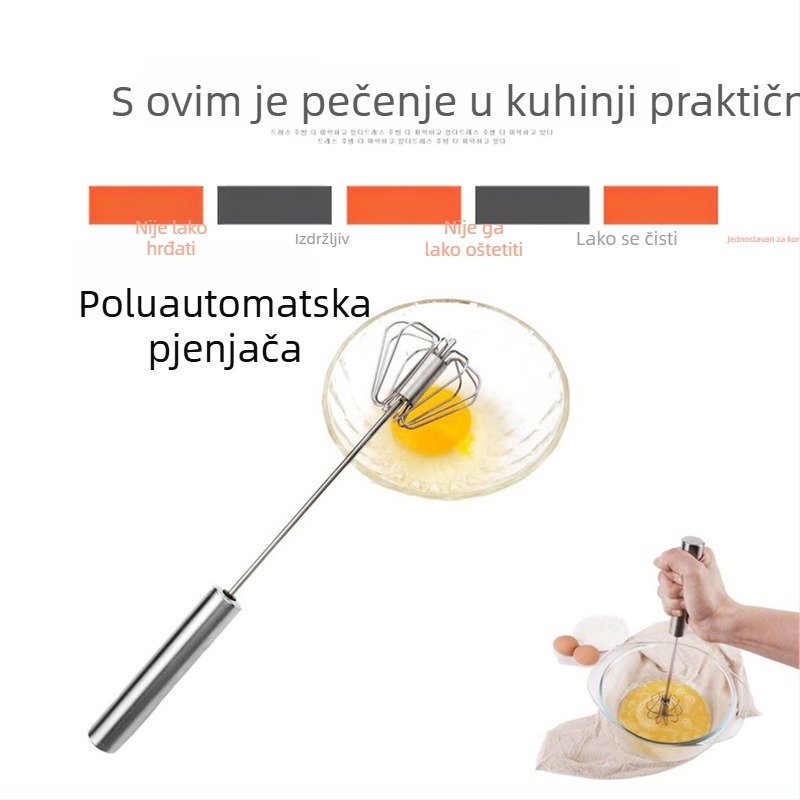 Nehrđajući čelični ručni mućkalica za jaja – ručni miješač za jaja i šlag, lagan za korištenje, čvrst
