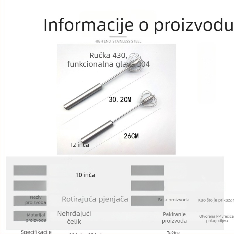 Nehrđajući čelični ručni mućkalica za jaja – ručni miješač za jaja i šlag, lagan za korištenje, čvrst