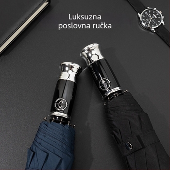 Potpuno automatska sklopiva kišobran, velika, ojačana s 10 rebara, otporna na vjetar, luksuzni poslovni kišobran