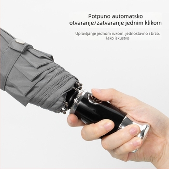 Potpuno automatska sklopiva kišobran, velika, ojačana s 10 rebara, otporna na vjetar, luksuzni poslovni kišobran