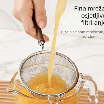 304 nehrđajući čelik, drška od orašastog drveta, s finom mrežicom za filtriranje taloga sojinog mlijeka i prosijavanje brašna, za dječju prehranu