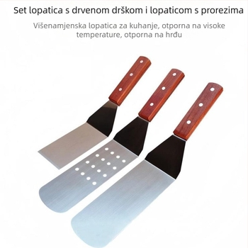 Set alata za roštilj od nehrđajućeg čelika za vanjsku upotrebu, spatula s drvenom drškom i lopatica, kuhinjski pribor u japanskom stilu