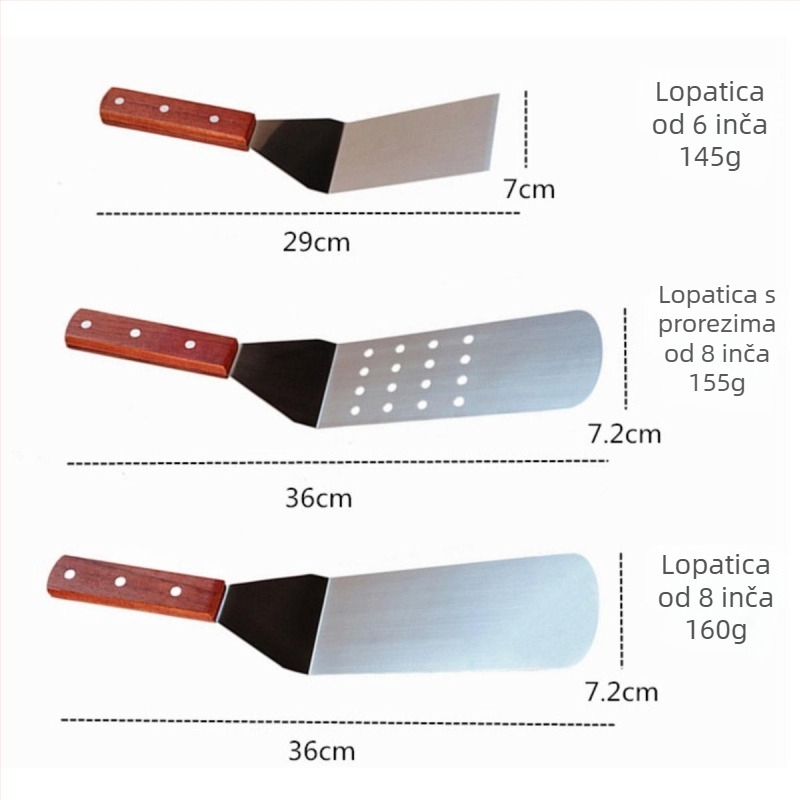 Set alata za roštilj od nehrđajućeg čelika za vanjsku upotrebu, spatula s drvenom drškom i lopatica, kuhinjski pribor u japanskom stilu