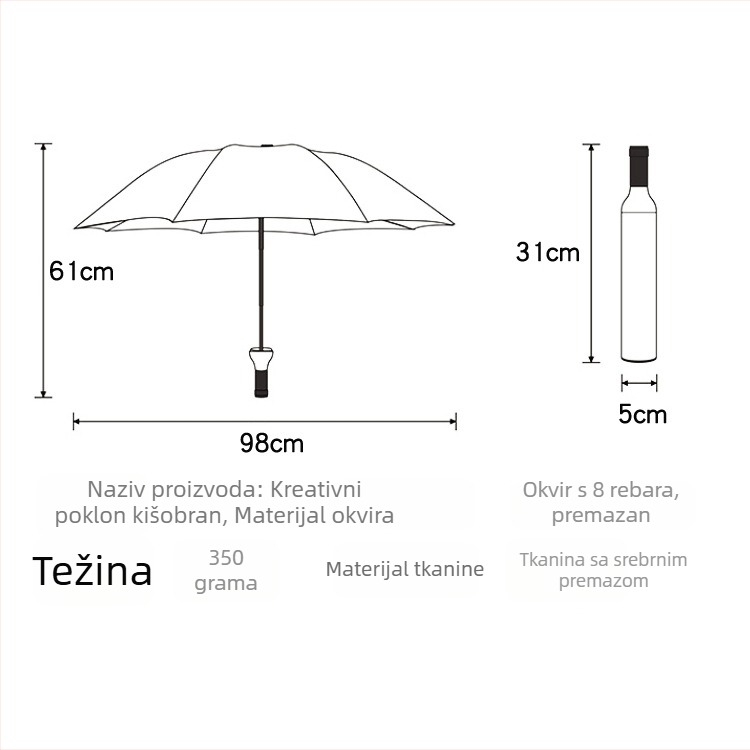 Kreativni i stilizirani butik kišobran za bocu vina s otiskom logotipa, sklopivi kišobran za vanjsku upotrebu