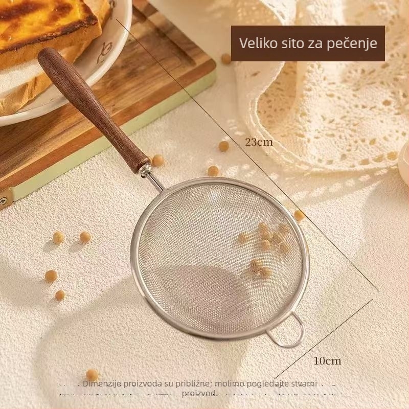 Sito od 304 nehrđajućeg čelika s drškom od drveta, za dječju hranu, filtriranje sojinog mlijeka i sokova, mini sito za brašno