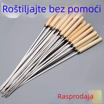 Yir nehrđajući čelik ražnjići za roštilj s drvenom ručkom, ravni ražnjići za janjetinu kebab, kućanski pribor za roštilj