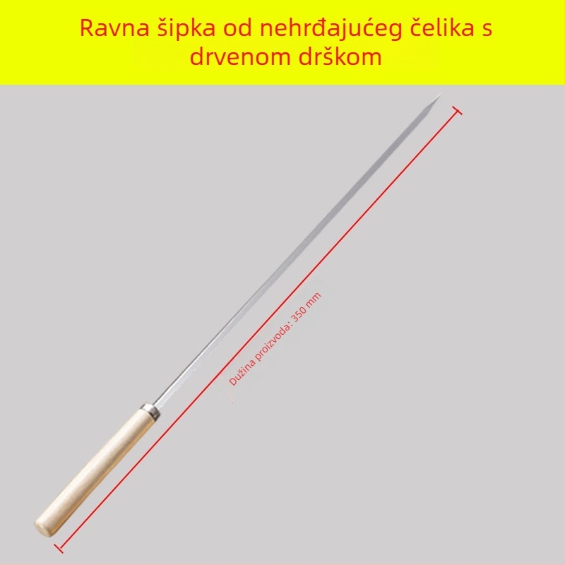 Yir nehrđajući čelik ražnjići za roštilj s drvenom ručkom, ravni ražnjići za janjetinu kebab, kućanski pribor za roštilj