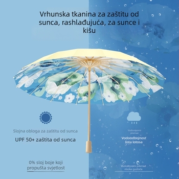 Sunčanik u kineskom stilu s leptir dizajnom, 16 rebara, dvostruka namjena sunce/kiša, UV zaštita, ojačana sklopiva konstrukcija