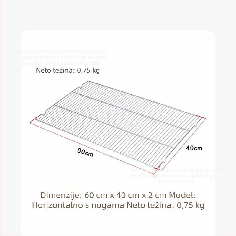 304 nehrđajući čelik - mreža za pečenje i hlađenje, 60×40 cm, s nogama; mreža za hlađenje kolača; stalak za sušenje kruha; mrežica za filtriranje ulja; komercijalna uporaba