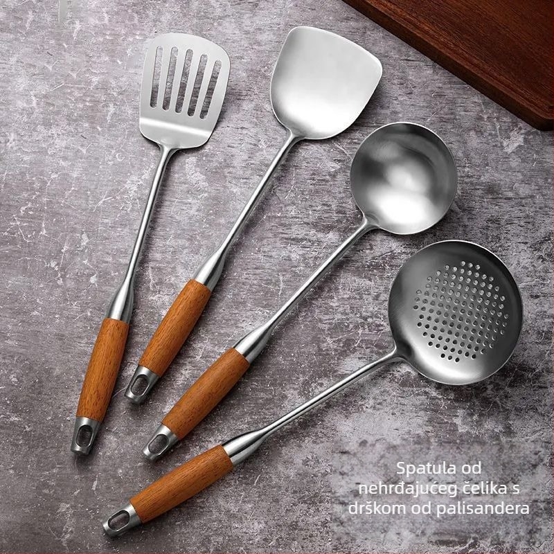 Set kuhinjskih alata od nehrđajućeg čelika: spatula za kuhanje, spatula za prženje, jušna žlica