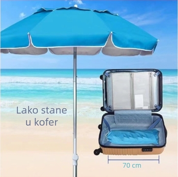 2 m trodijelni aluminijski plažni kišobran, ultralak, prijenosni vanjski kišobran za sunce s rotirajućom ručkom