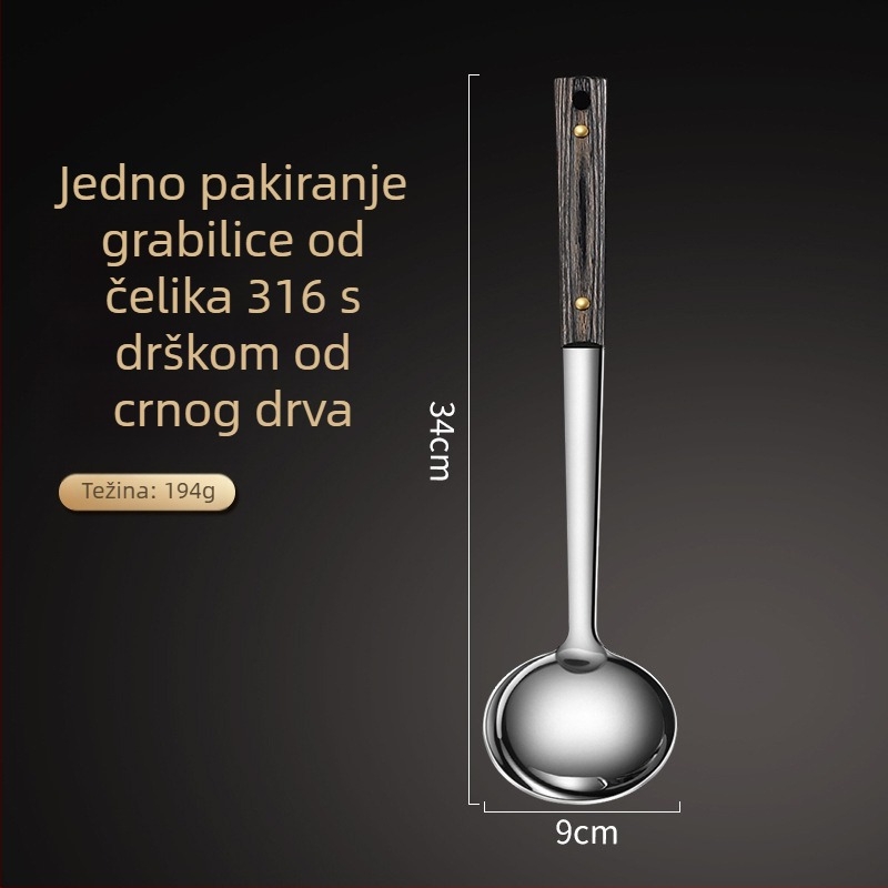 Set kuhinjskih alata od 316L nehrđajućeg čelika: špatula, kuhača za kuhanje, žlica za juhu i žlica