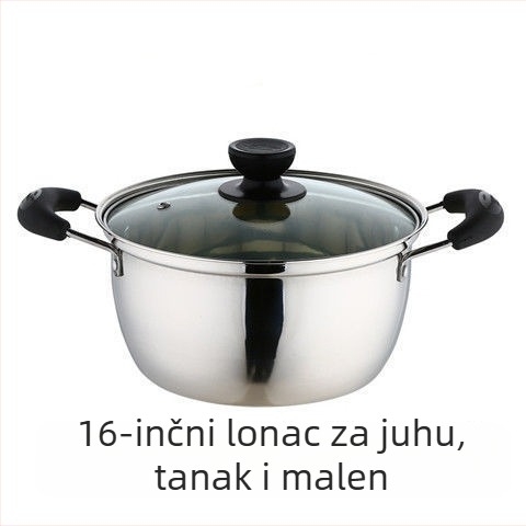 16/18/20/22/24/26 cm Extra debela posuda za juhe, gulaš, mlijeko i kuhanje na paru – 201 nehrđajući čelik, stakleni poklopac, neprijanjajući premaz, pogodna za plin i indukciju