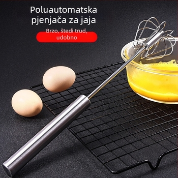 Nehrđajući čelični poluautomatski mućalj za jaja s ručnim pritiskom i rotirajućim mehanizmom – DIY alat za pečenje