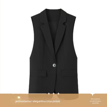 Crna kostimska vesta bez rukava, 2025, s izrezom, elegantna ženska vesta