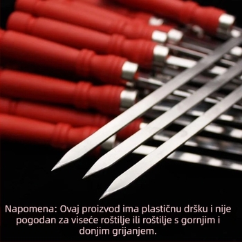 Roštiljski štapići s ručkom od nehrđajućeg čelika, plosnati metalni štapići za roštilj – janjeće meso