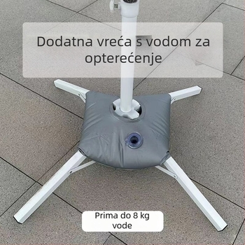 Vanjski suncobran s sklopivom četveronožnom bazom i čvrstim držačem