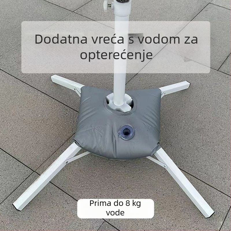 Vanjski suncobran s sklopivom četveronožnom bazom i čvrstim držačem