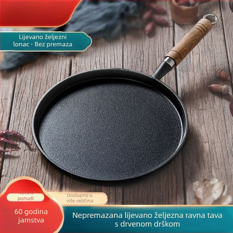 Lijevani čelični tiganj za palačinke, ravno dno, bez premaza, neprijanjajući
