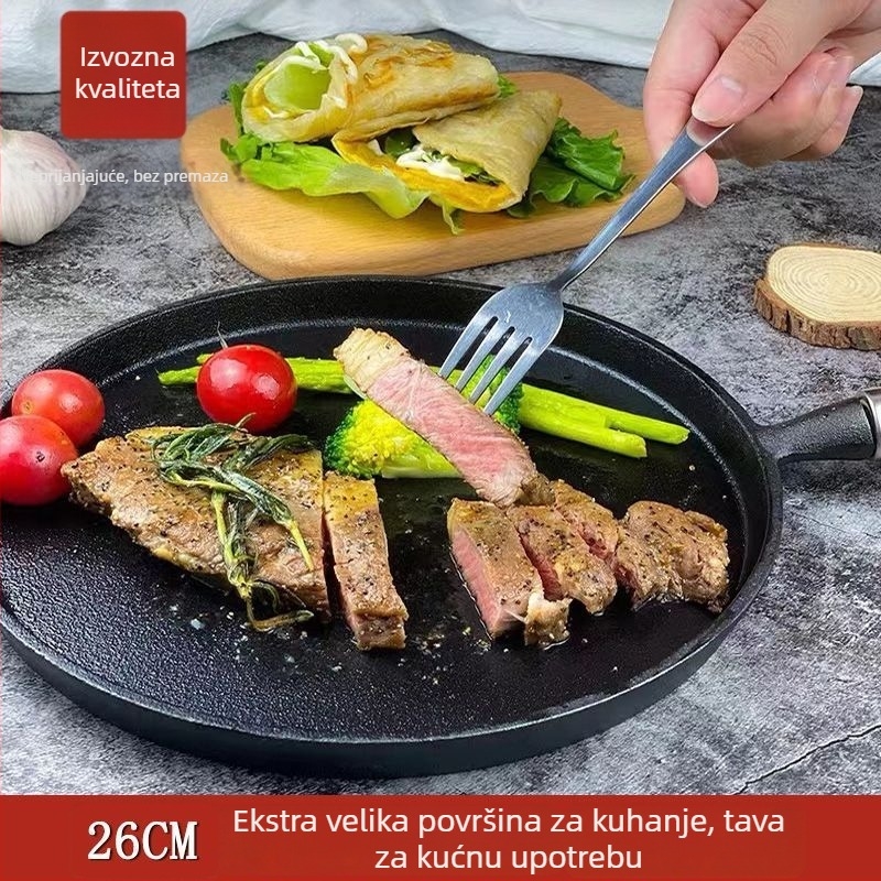 Lijevani čelični tiganj za palačinke, ravno dno, bez premaza, neprijanjajući