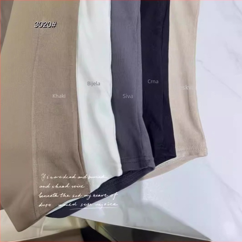 Ženski T‑shirt s U-dekolteom i motivom riblje kosti, kratki rukavi, uski kroj