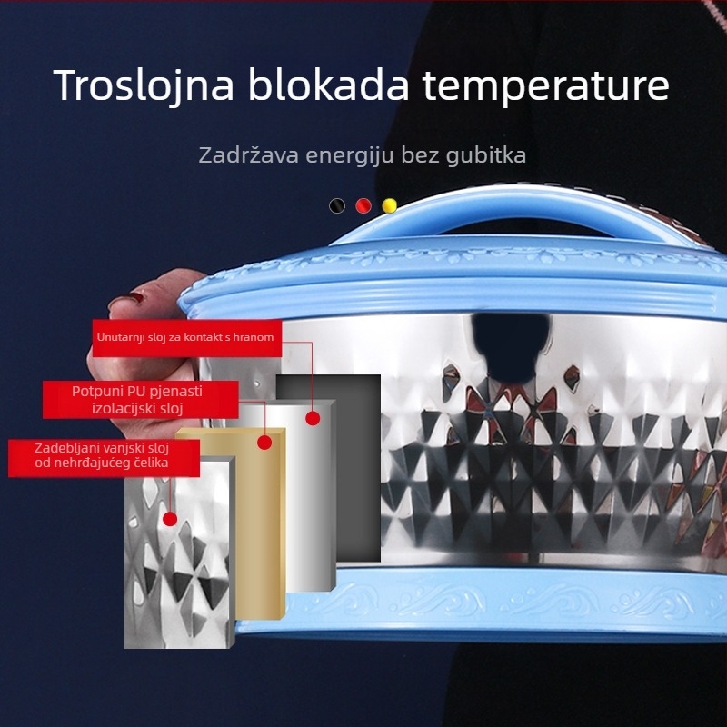 Set posuda od nehrđajućeg čelika s izolacijom, 3 dijela, s poklopcima koji brtve, 201 nehrđajući čelik