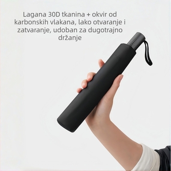 Kišobran od karbonskih vlakana, ultra lagan sklopivi trodjelni kišobran, 8 rebara, otporan na vjetar, crni premaz, unisex, prenosiv