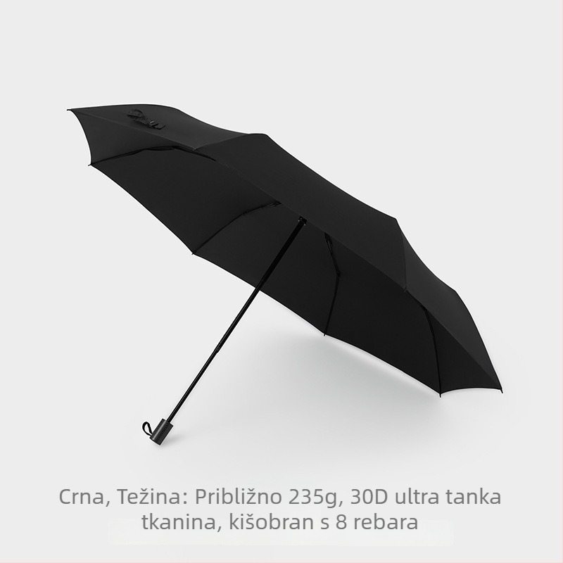 Kišobran od karbonskih vlakana, ultra lagan sklopivi trodjelni kišobran, 8 rebara, otporan na vjetar, crni premaz, unisex, prenosiv