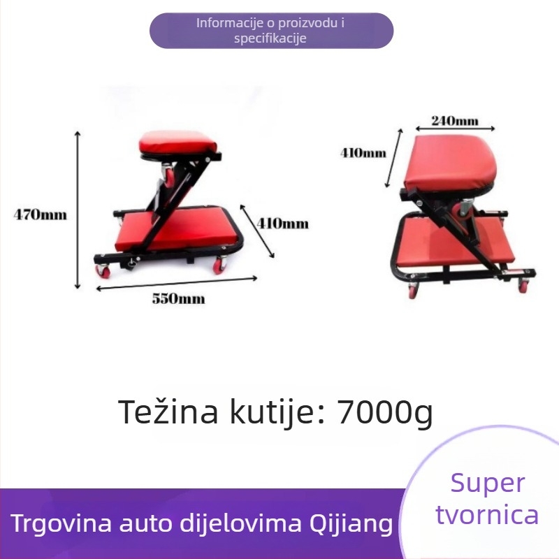 Sklopivi stol za alate za popravak automobila, 36 inča, crno-crvena, dvostruka namjena