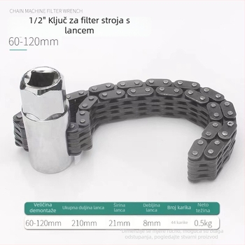 Ključ za uljni filter s dvostrukim lancem, tip kućišta, prilagodljiv 44-52 mm, za održavanje automobila