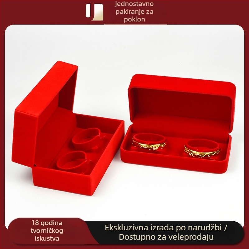 Crvena baršunska kutija za narukvice Zmaj i Feniks – pakiranje za dječje narukvice, svadbeni i zarucni nakit, dvostruka kutija za zlatni nakit