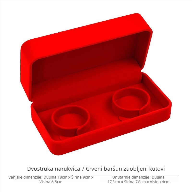 Crvena baršunska kutija za narukvice Zmaj i Feniks – pakiranje za dječje narukvice, svadbeni i zarucni nakit, dvostruka kutija za zlatni nakit