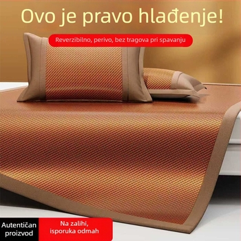Dvoslojna ražana podloga za krevet, sklopiva i obostrano korištena, hladna Ice Silk površina, trodijelni set, perivi, protuklizna, mekani ljetni tepih za krevetu 1,5 m