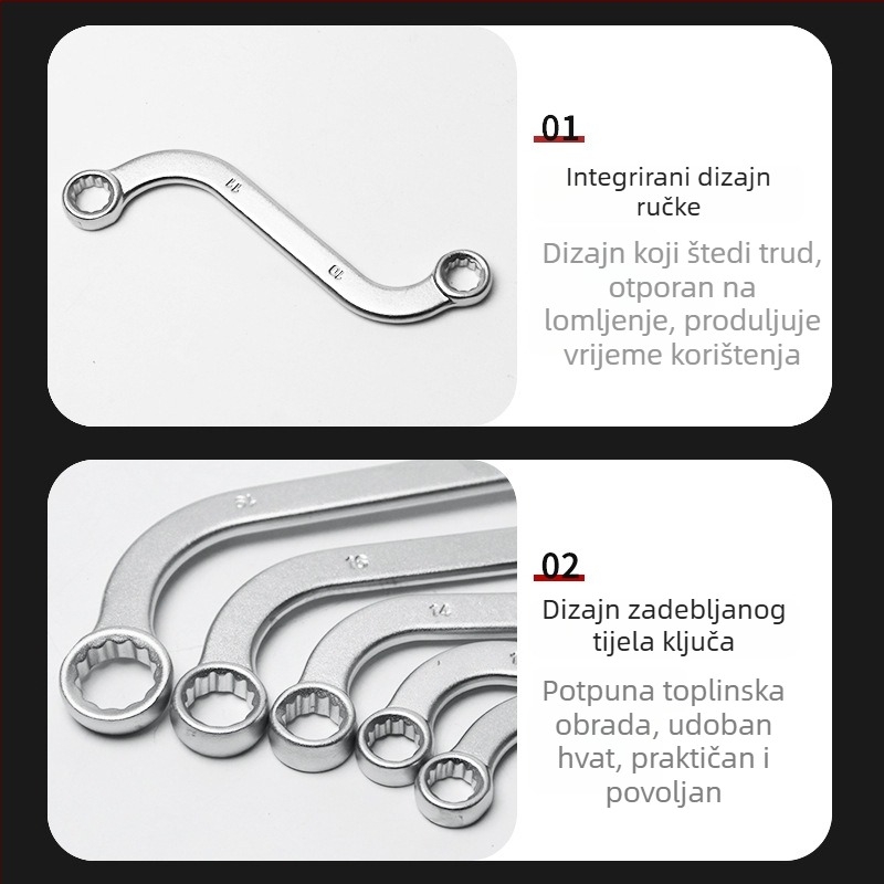 Torx ključ s fiksnom glavom, dvostrano savijena drška, S-oblik ključ, set od 5 komada, 12-ugla konfiguracija, komplet alata za popravak automobila s ručnim okretajem