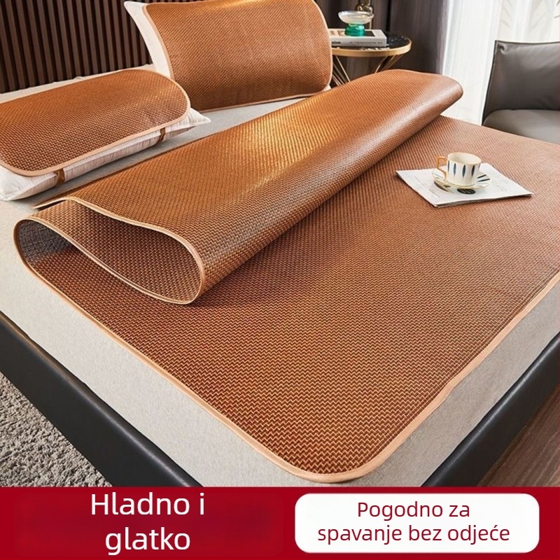 Visokokvalitetna ratan hladna podloga za krevet, 1,5 m × 60 cm, sklopiva, ice silk