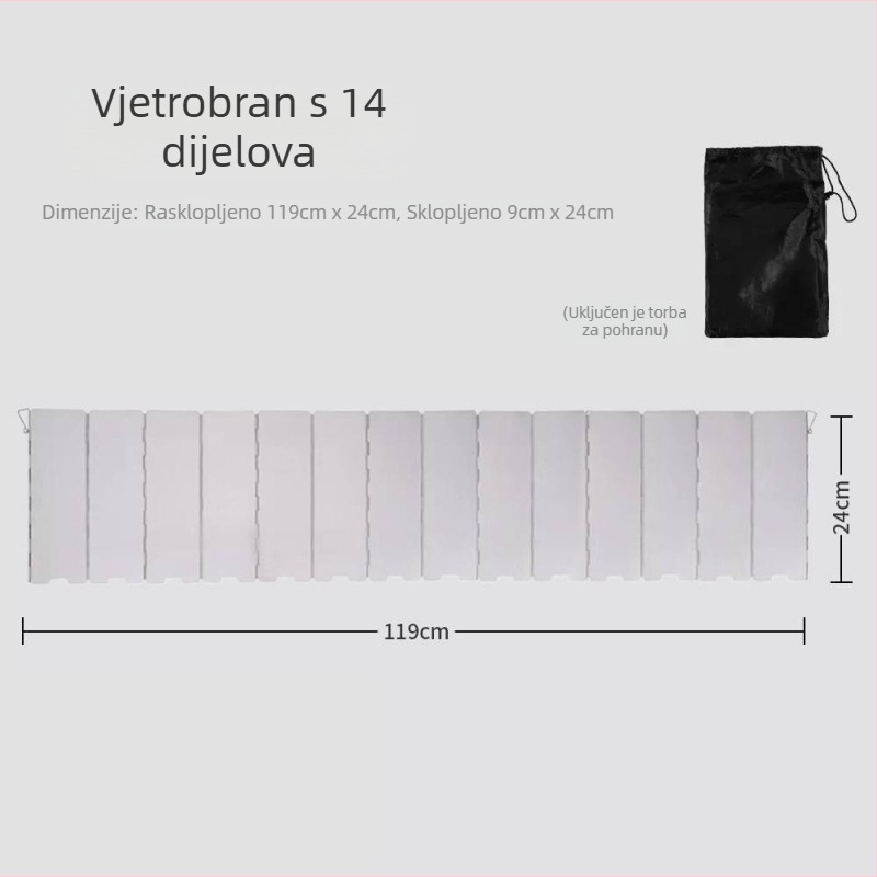 Vanjski antivjetni štitnik za kamp-kuhalo – sklopiva aluminijska zaštitna ploča