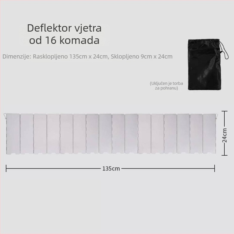 Vanjski antivjetni štitnik za kamp-kuhalo – sklopiva aluminijska zaštitna ploča