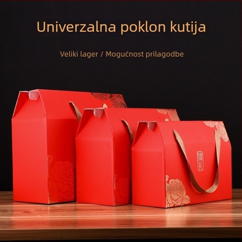 Šestodijelna poklon kutija za gurmanske namirnice: kolači, voće i orašasti plodovi, s zlatnom folijom