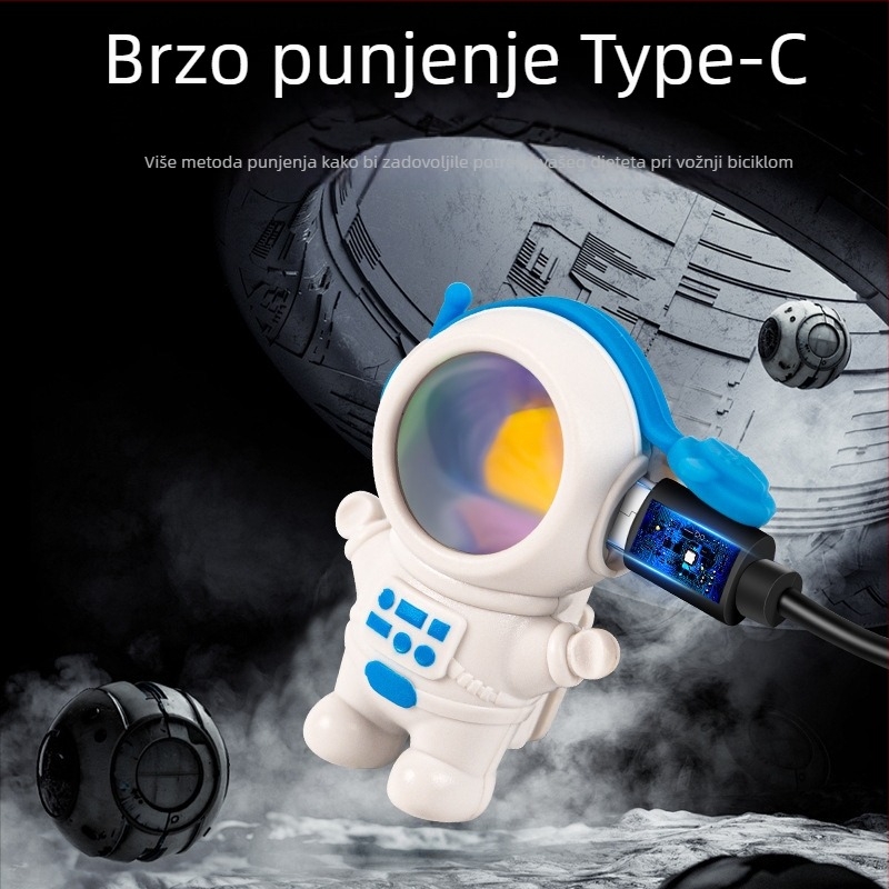 Novo stražnje svjetlo za bicikl s USB punjenjem, dizajn astronauta za noćnu vožnju