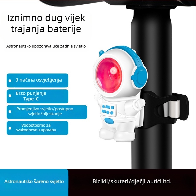 Novo stražnje svjetlo za bicikl s USB punjenjem, dizajn astronauta za noćnu vožnju